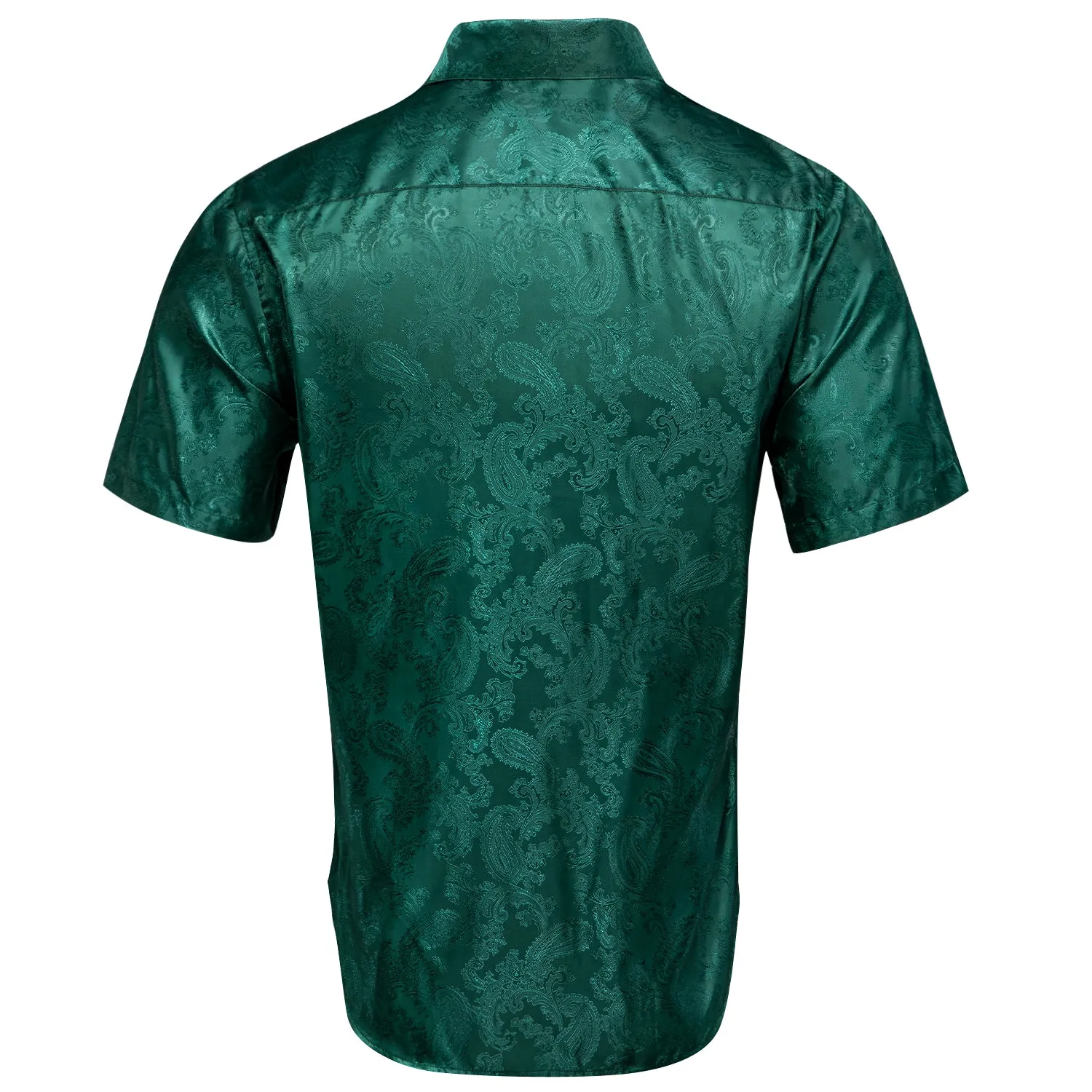 Dark Green Paisley Silk Men's Short Sleeve Shirt