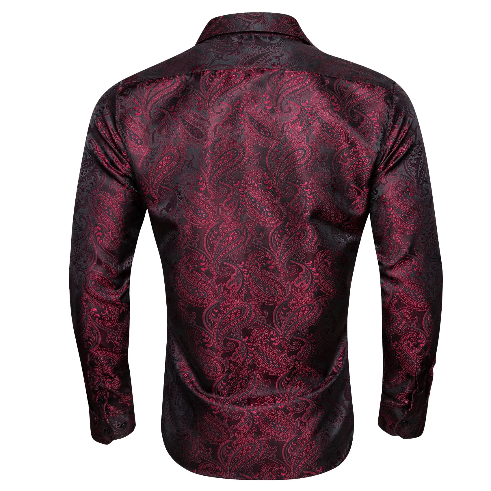 Dark Red Black Paisley Silk Men's Long Sleeve Shirt