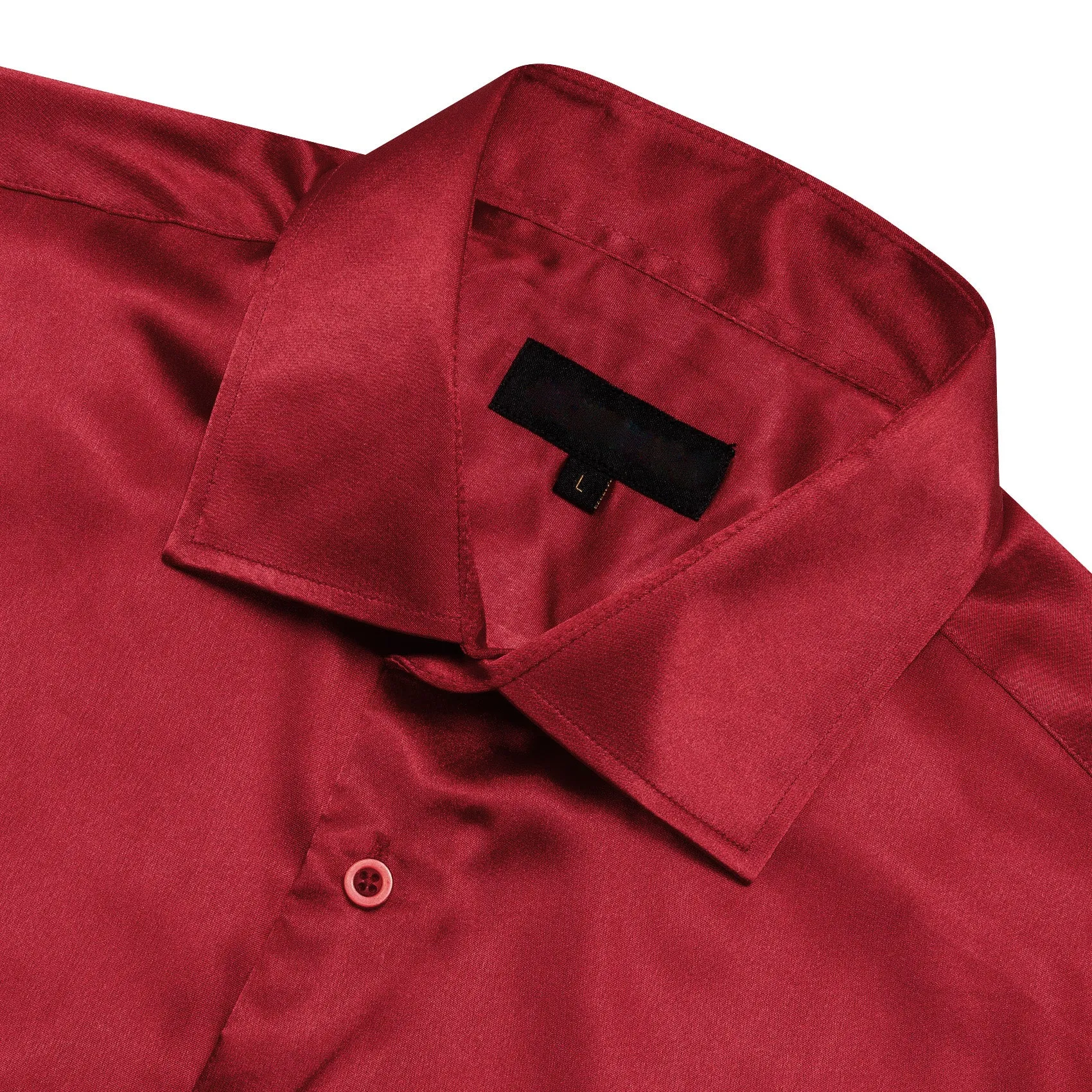 Dark Red Solid Satin Silk Men's Long Sleeve Shirt