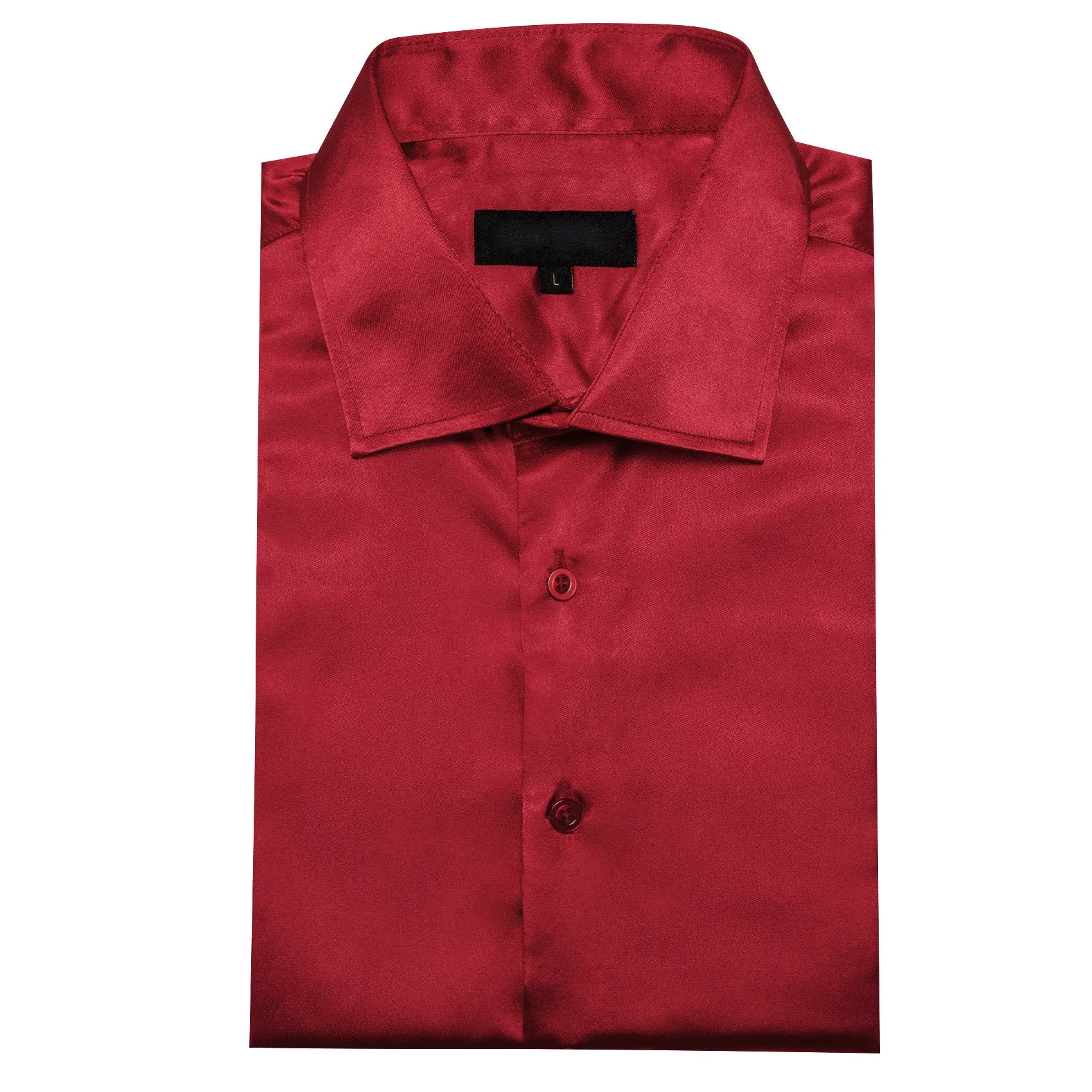 Dark Red Solid Satin Silk Men's Long Sleeve Shirt