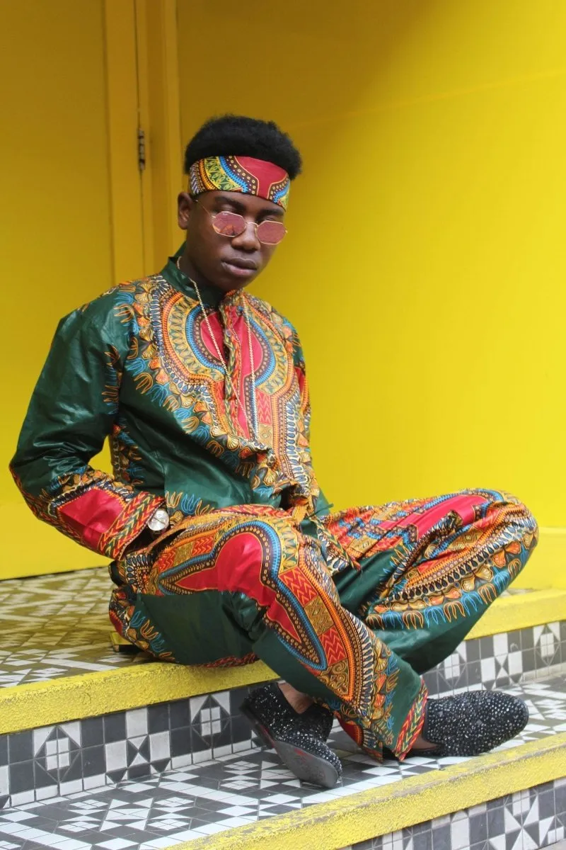 Dashiki Trousers in Green African Print - Festival Clothing