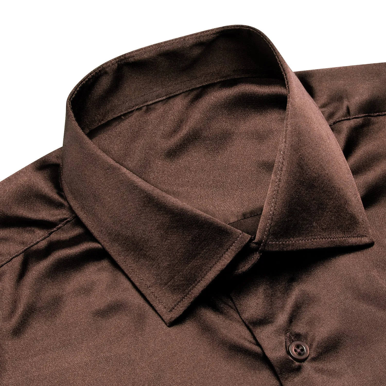 Deep Brown Solid Satin Men's Long Sleeve Shirt