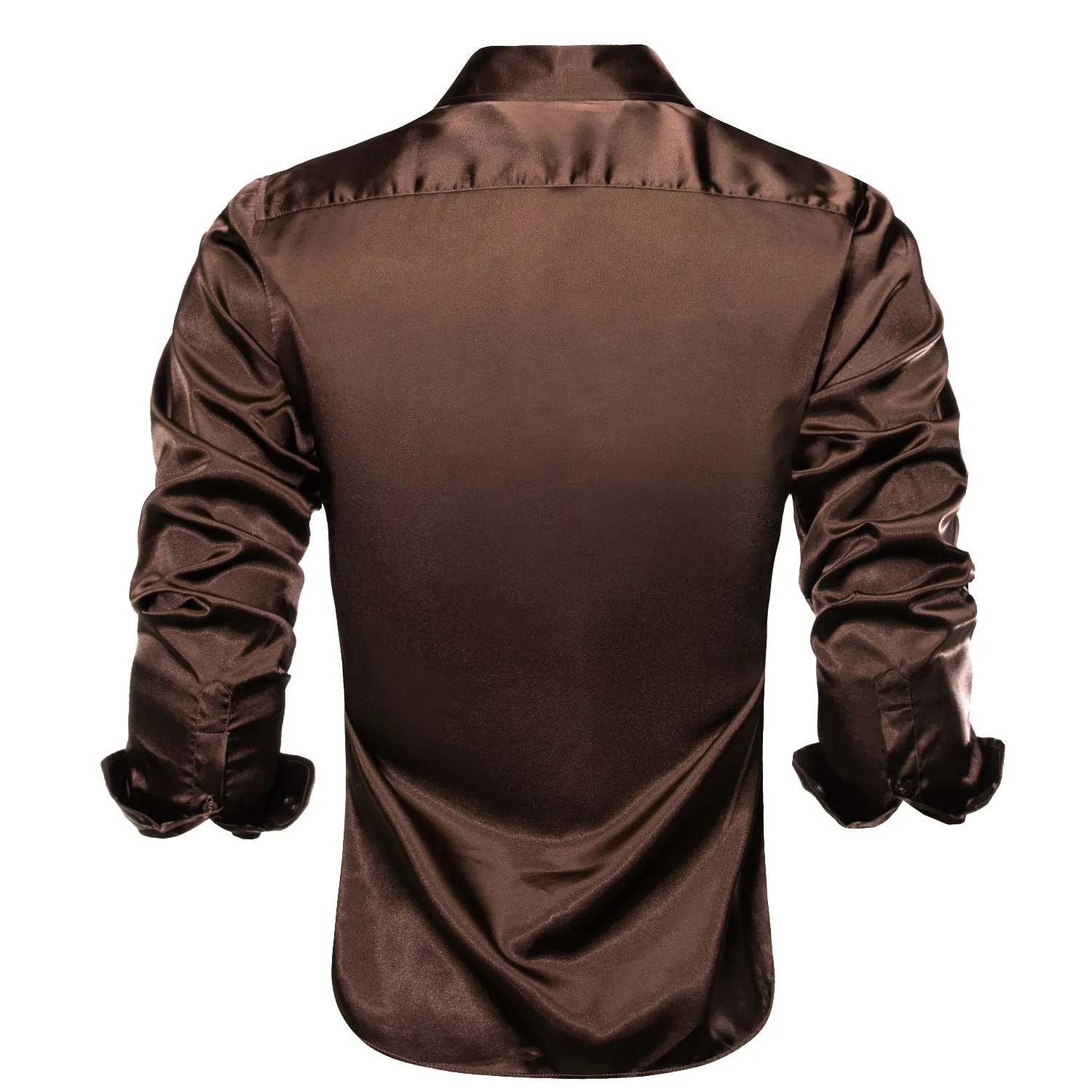 Deep Brown Solid Satin Men's Long Sleeve Shirt