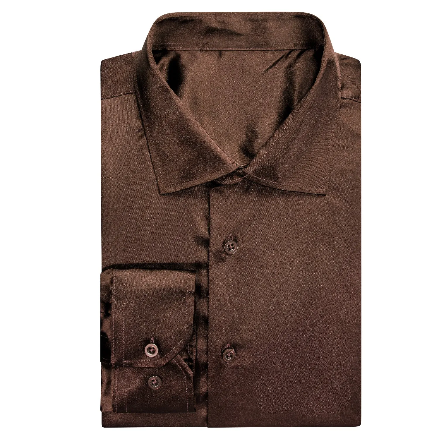 Deep Brown Solid Satin Men's Long Sleeve Shirt