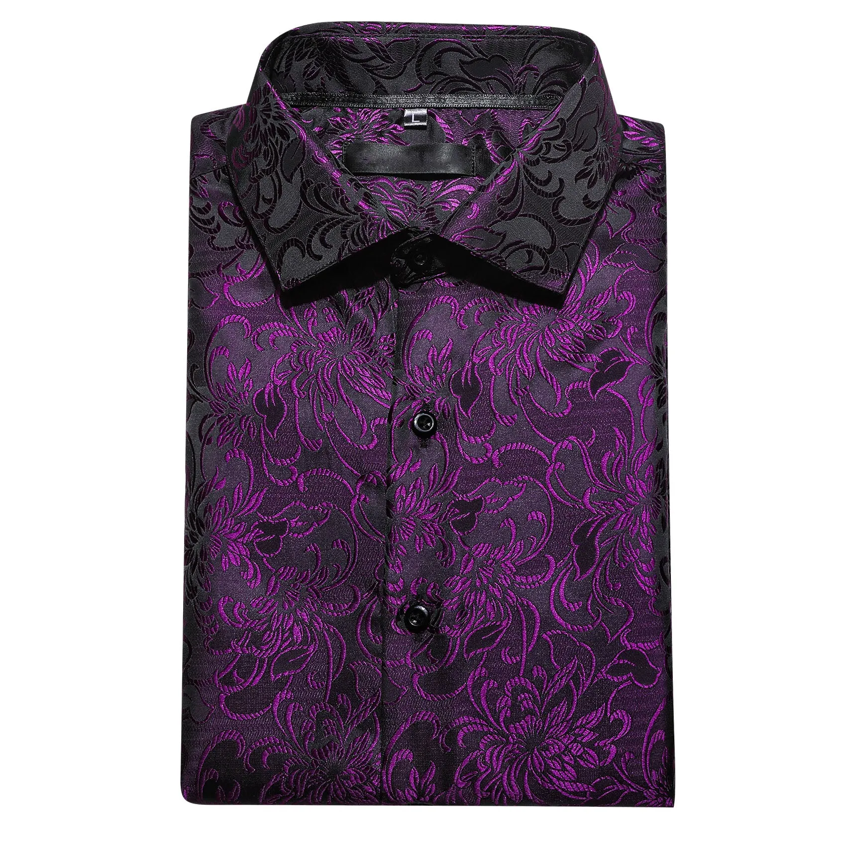 Deep Purple Floral Silk Men's Long Sleeve Shirt