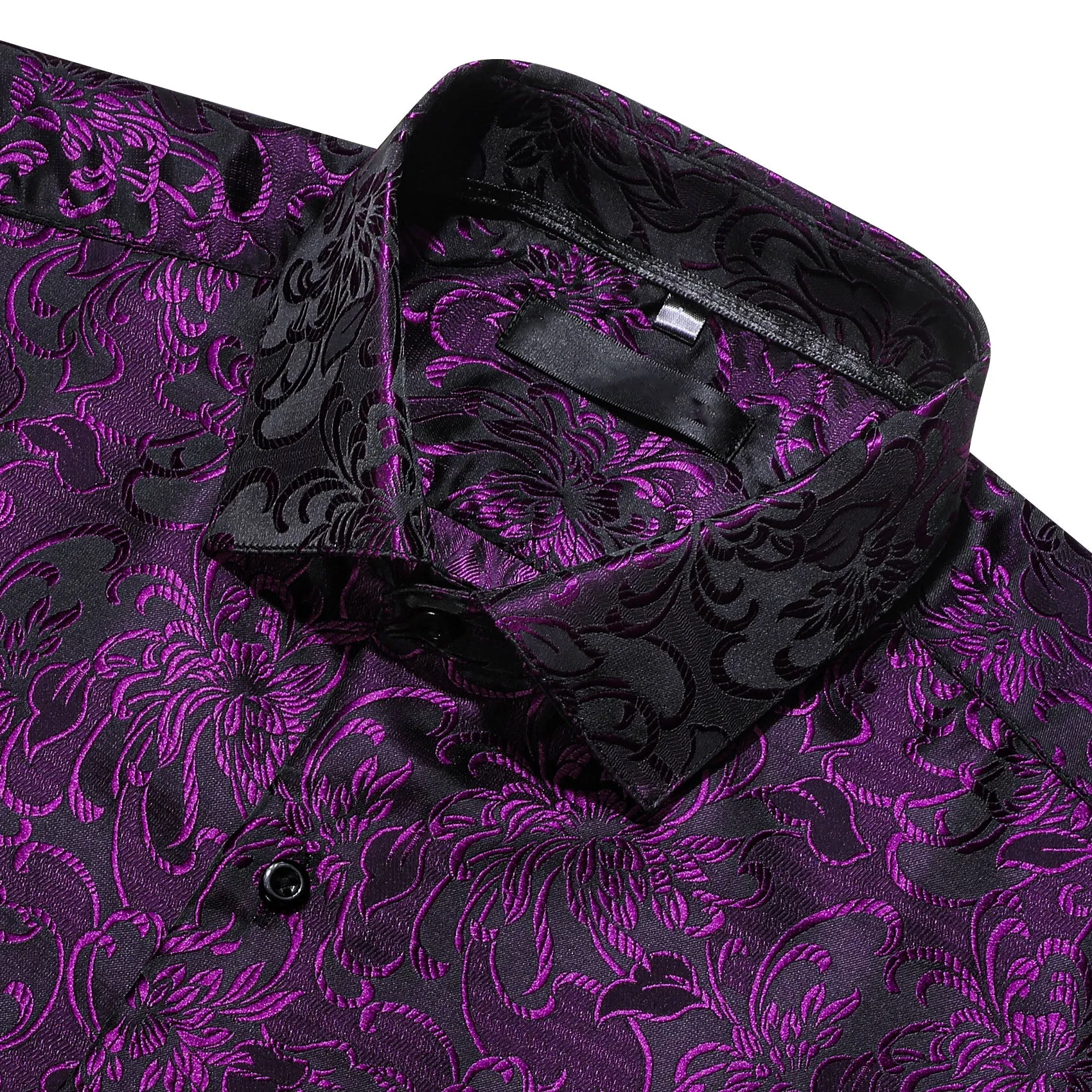 Deep Purple Floral Silk Men's Long Sleeve Shirt