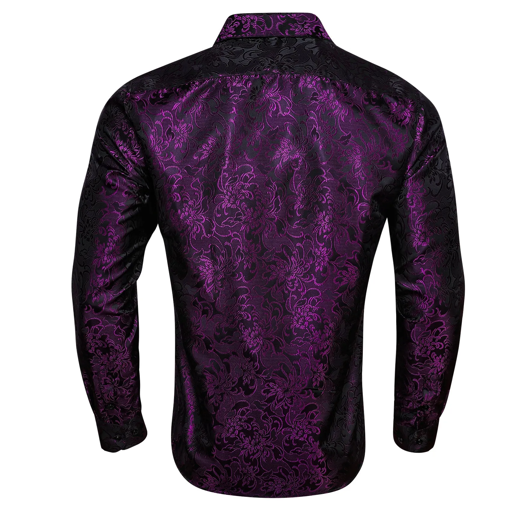 Deep Purple Floral Silk Men's Long Sleeve Shirt