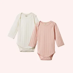 Derby Long Sleeve Bodysuit 2 pack - Natural/Rose Bud