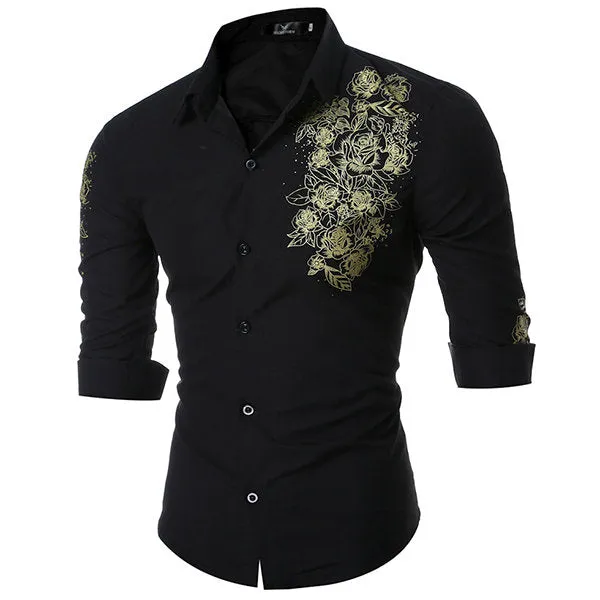 Designer Dress Shirt for Men Long Sleeve Printing Slim Fit Formal Casual Turn Down Collar