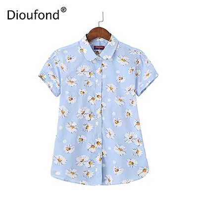 Dioufond Short Printed Women's Fashion Feninina Casual Size Blusas