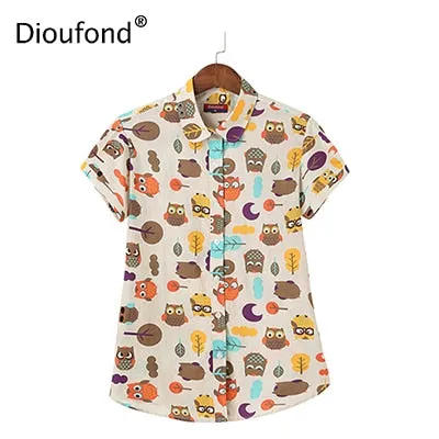 Dioufond Short Printed Women's Fashion Feninina Casual Size Blusas