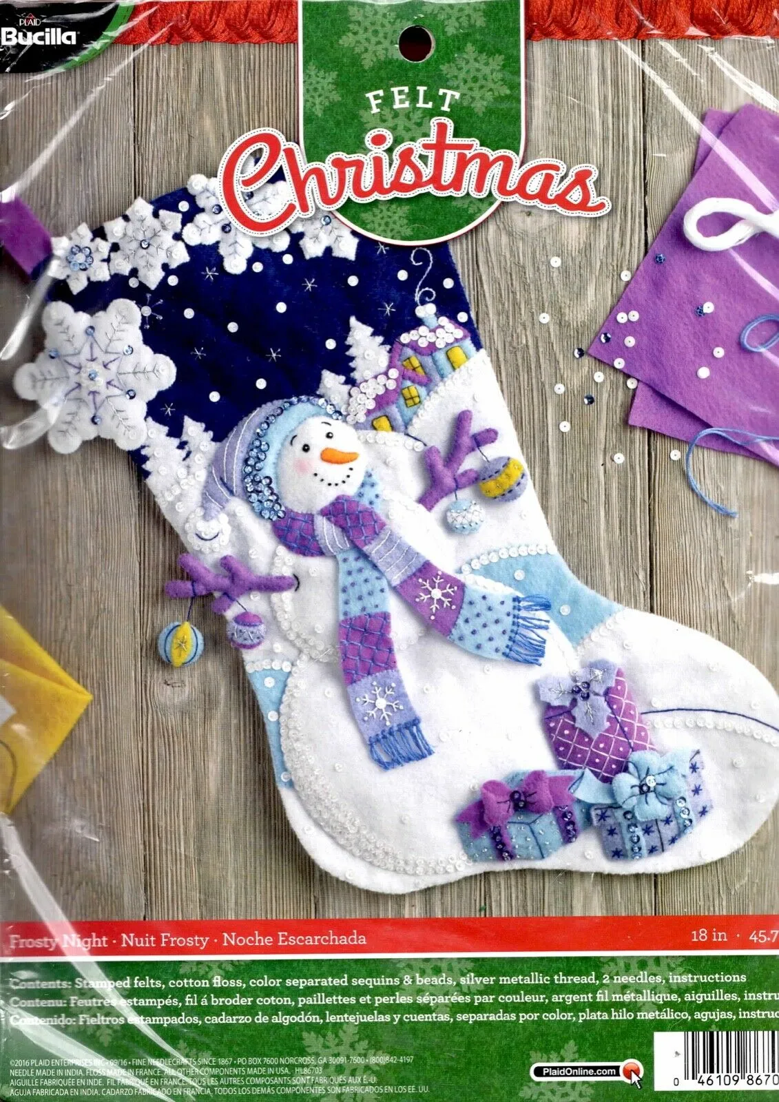 DIY Bucilla Frosty Night Snowman Purple Christmas Felt Stocking Kit