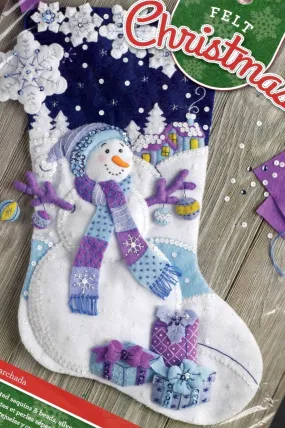 DIY Bucilla Frosty Night Snowman Purple Christmas Felt Stocking Kit