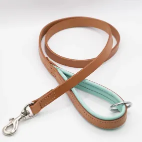 Dogs & Horses All Leather Dog Lead - Aqua & Tan