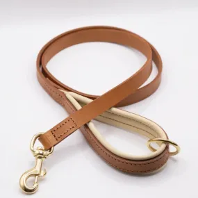 Dogs & Horses All Leather Dog Lead - Cream & Tan