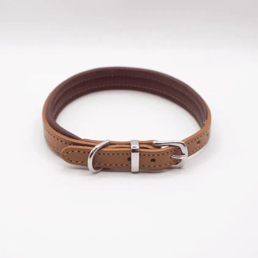 Dogs & Horses Padded Leather Dog Collar - Tan & Merlot