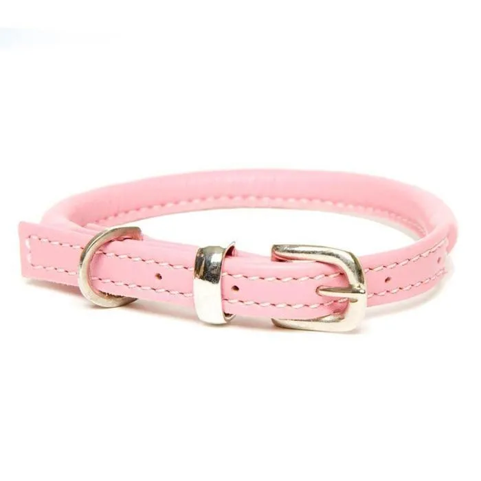 Dogs & Horses Rolled Leather Dog Collar - Pink