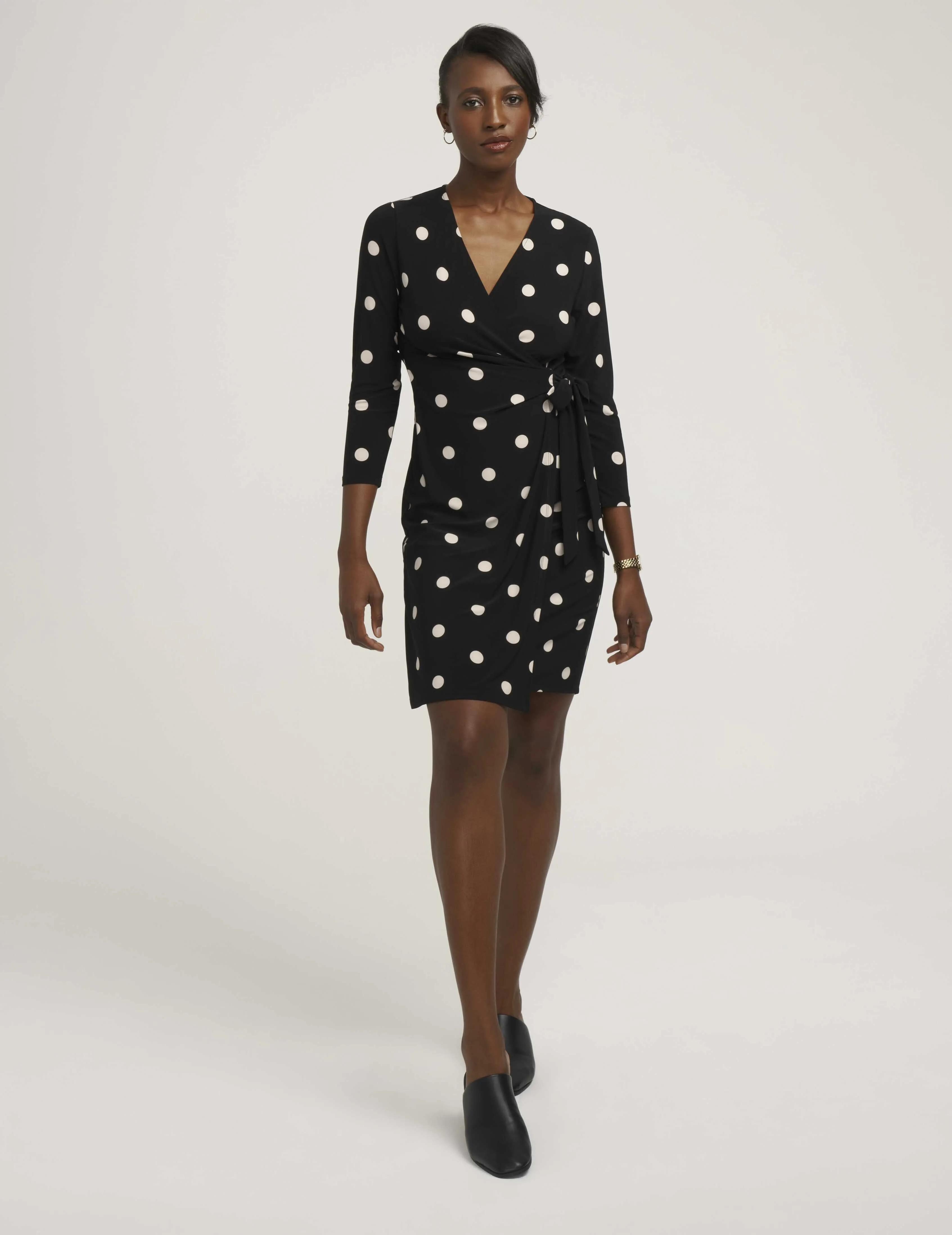 Dot Print Faux Wrap Dress