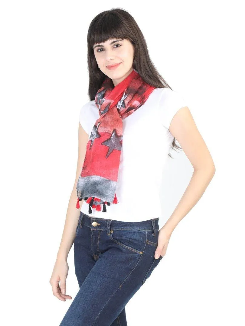 FabSeasons Red Star Printed Cotton Unisex Scarf