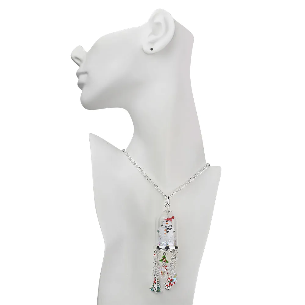 Fairyland Frosty Snow Globe Open Ring Charm Necklace (Sterling Silvertone)