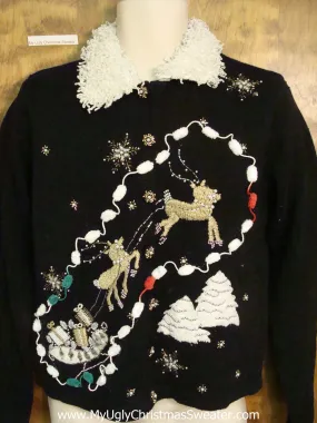 Fancy Flying Reindeer Ugly Christmas Jumper Cardigan