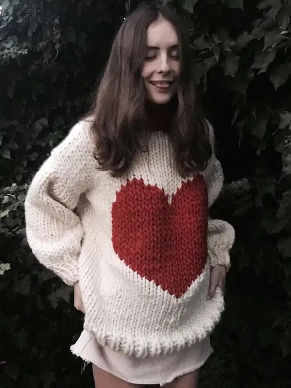 Fashion Knitting Loose Sweet heart Sweater Tops