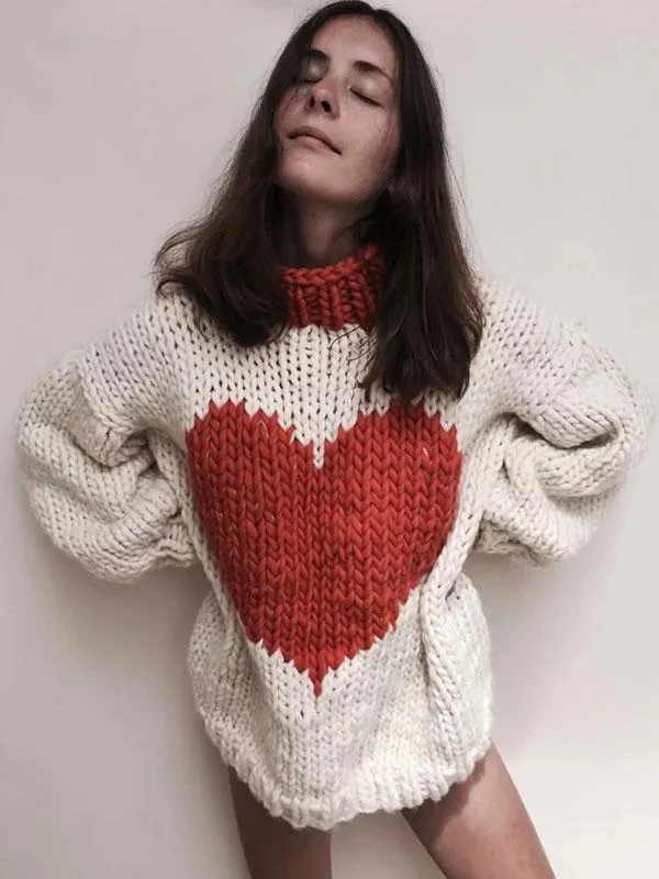 Fashion Knitting Loose Sweet heart Sweater Tops