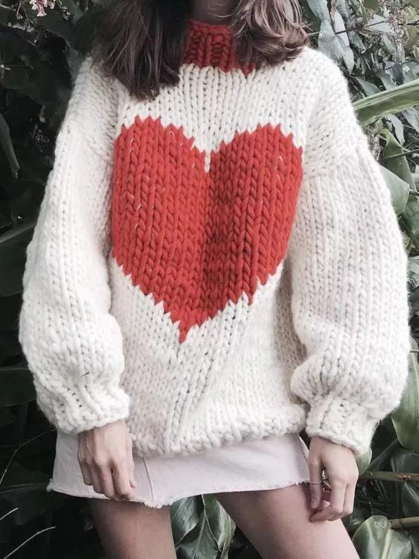 Fashion Knitting Loose Sweet heart Sweater Tops