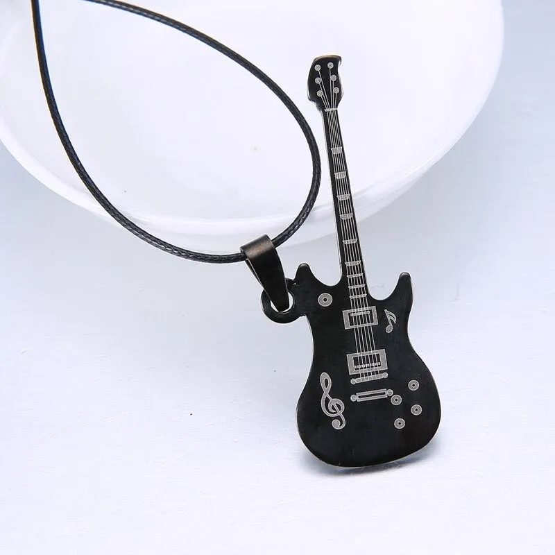 Fashion Stainless Steel Guitar Pendant Necklace For Men Punk Women Rope Chain 13 Styles Boy Female Party Jewelry Gifts Choker