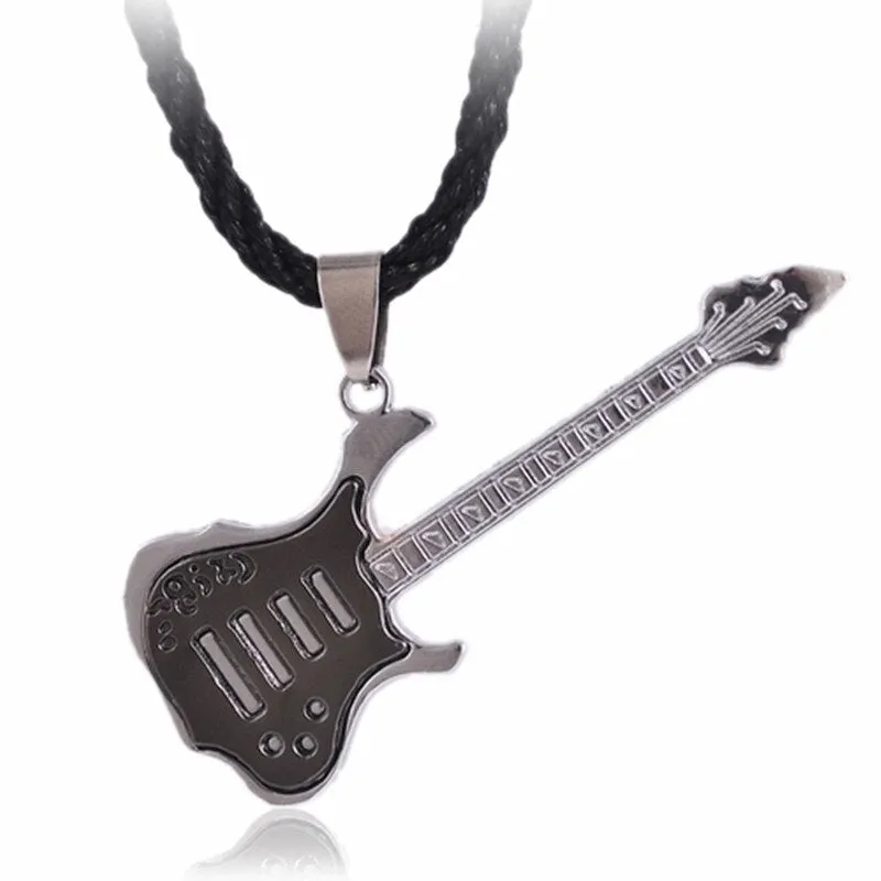 Fashion Stainless Steel Guitar Pendant Necklace For Men Punk Women Rope Chain 13 Styles Boy Female Party Jewelry Gifts Choker