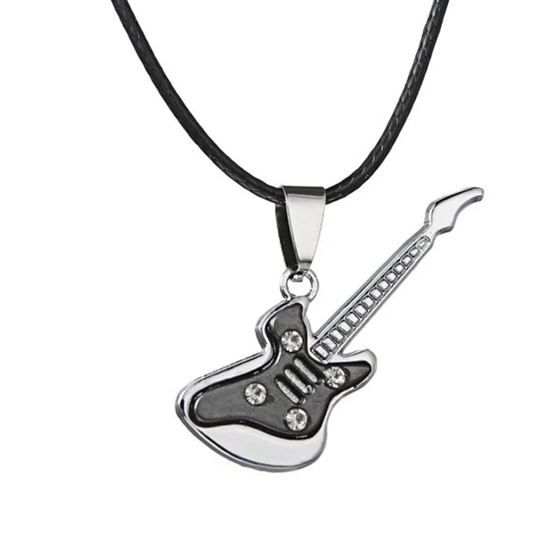 Fashion Stainless Steel Guitar Pendant Necklace For Men Punk Women Rope Chain 13 Styles Boy Female Party Jewelry Gifts Choker