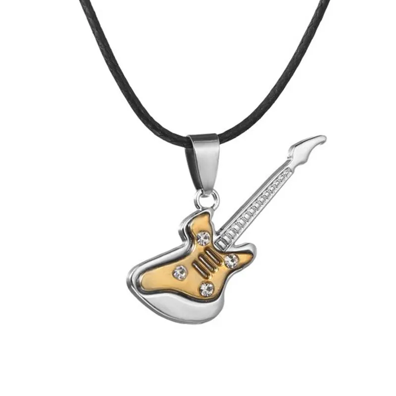 Fashion Stainless Steel Guitar Pendant Necklace For Men Punk Women Rope Chain 13 Styles Boy Female Party Jewelry Gifts Choker