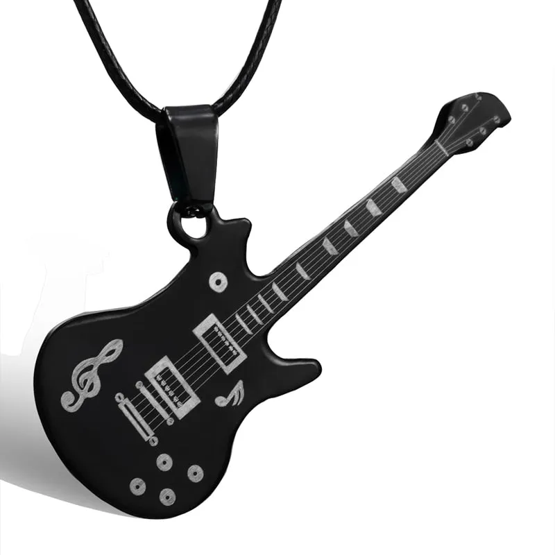 Fashion Stainless Steel Guitar Pendant Necklace For Men Punk Women Rope Chain 13 Styles Boy Female Party Jewelry Gifts Choker