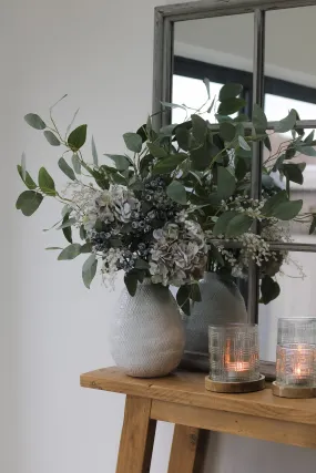 Faux Winter Hydrangea and White Willow Floral Arrangement