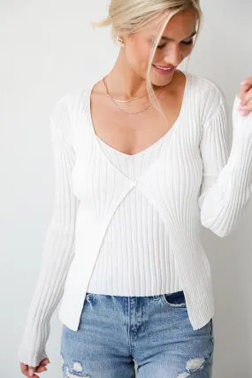 FINAL SALE - Essential Companion Ivory Ribbed Knit Cardigan Top