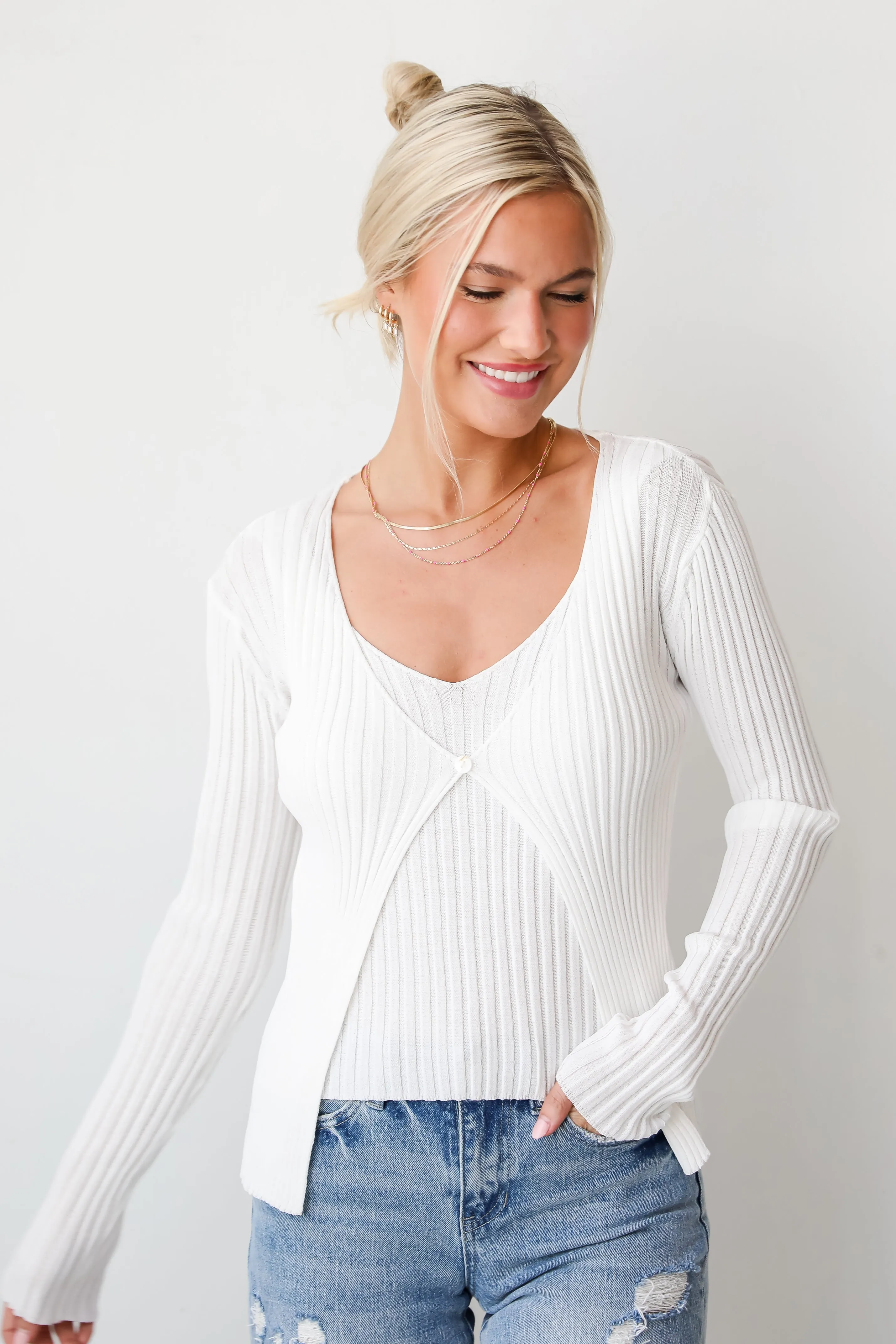 FINAL SALE - Essential Companion Ivory Ribbed Knit Cardigan Top