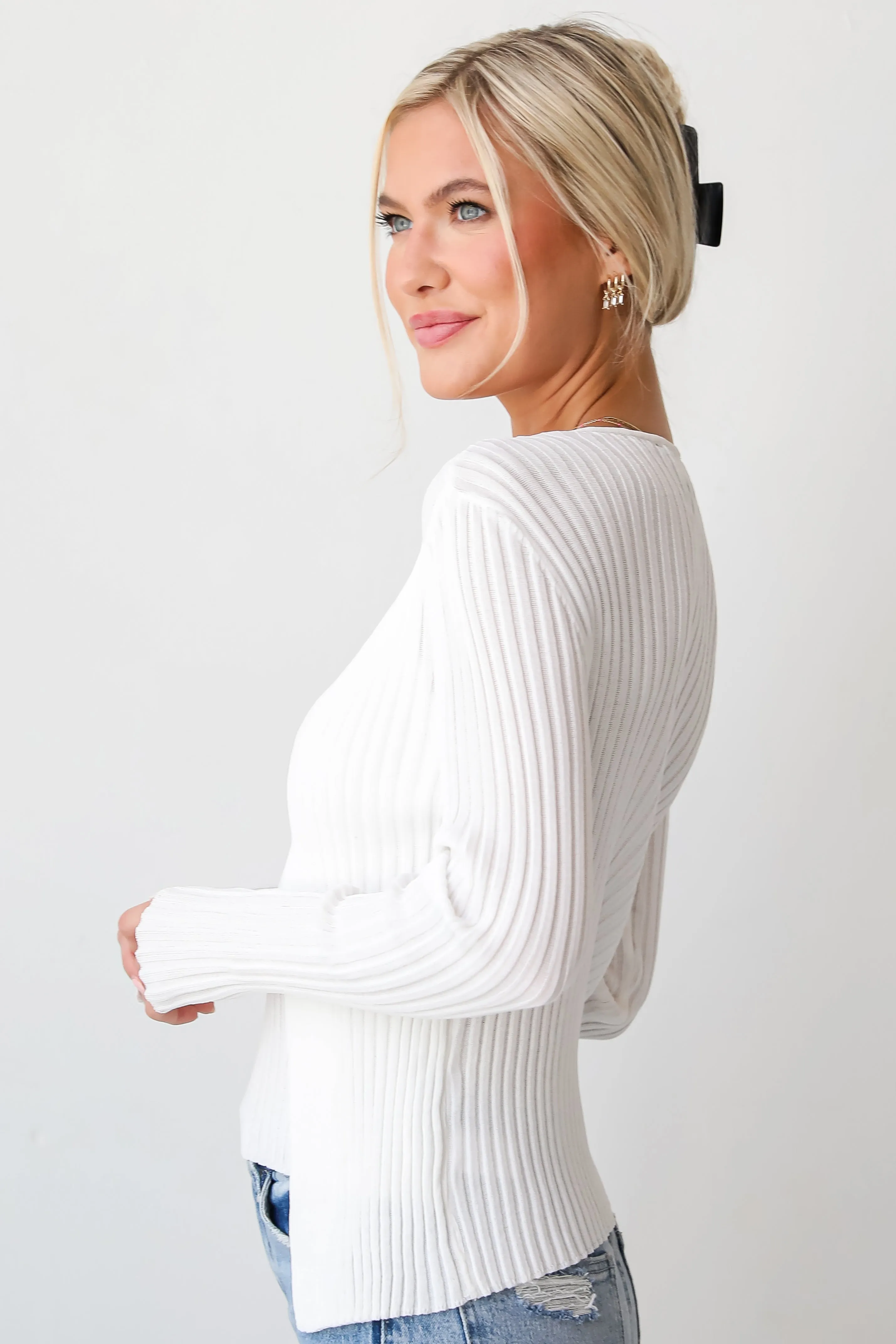 FINAL SALE - Essential Companion Ivory Ribbed Knit Cardigan Top