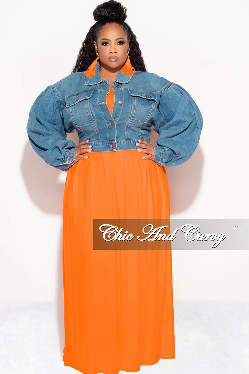 Final Sale Plus Size Denim Jacket with Balloon Sleeves in Denim