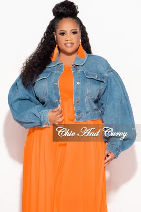 Final Sale Plus Size Denim Jacket with Balloon Sleeves in Denim