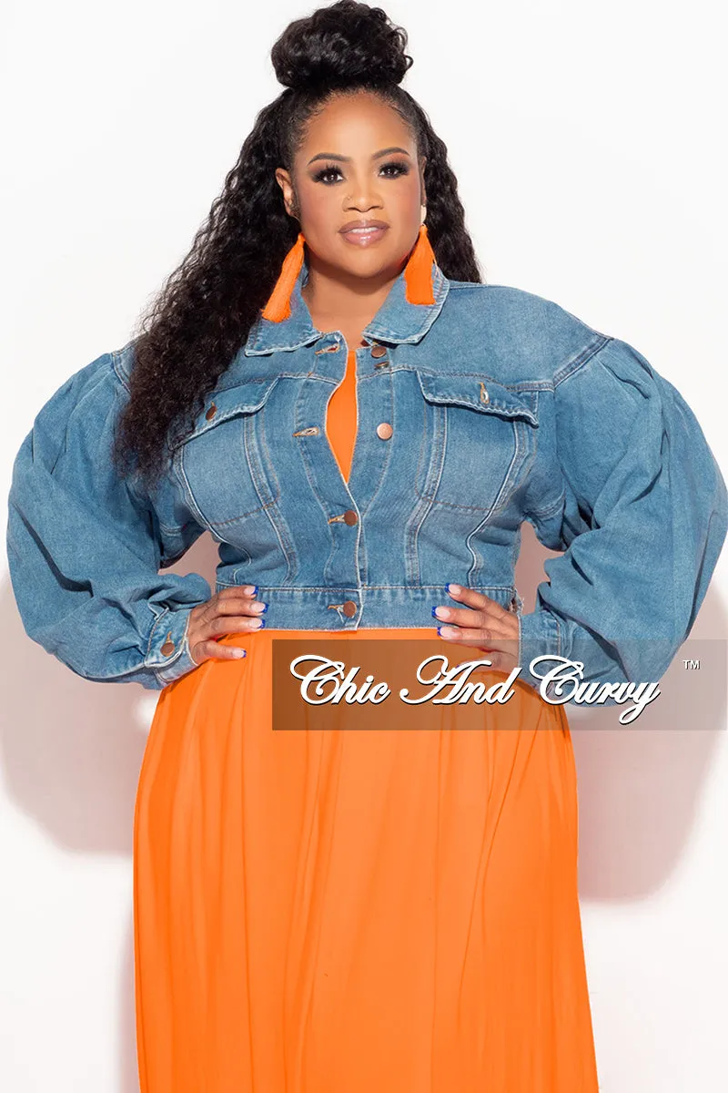 Final Sale Plus Size Denim Jacket with Balloon Sleeves in Denim