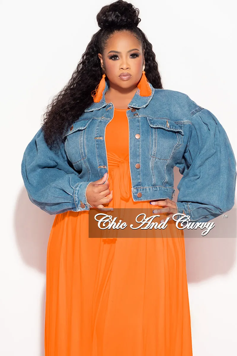 Final Sale Plus Size Denim Jacket with Balloon Sleeves in Denim