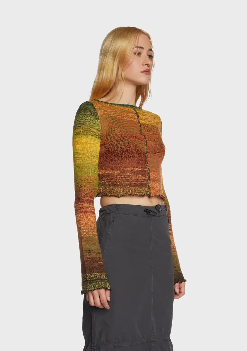 Fluted Sleeve Crop Sweater