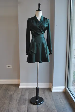 FOREST GREEN WRAP MINI DRESS