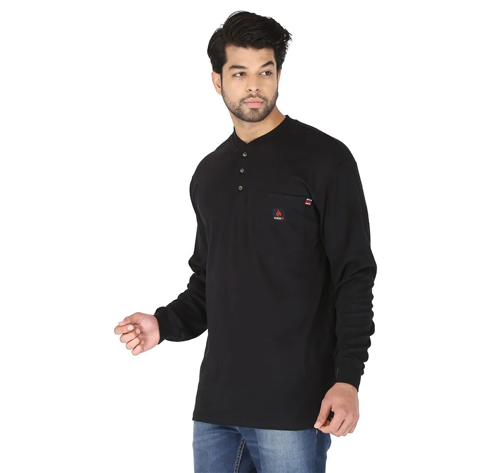 Forge Fr Men's Black Henley Neck Long Sleeve T-shirt