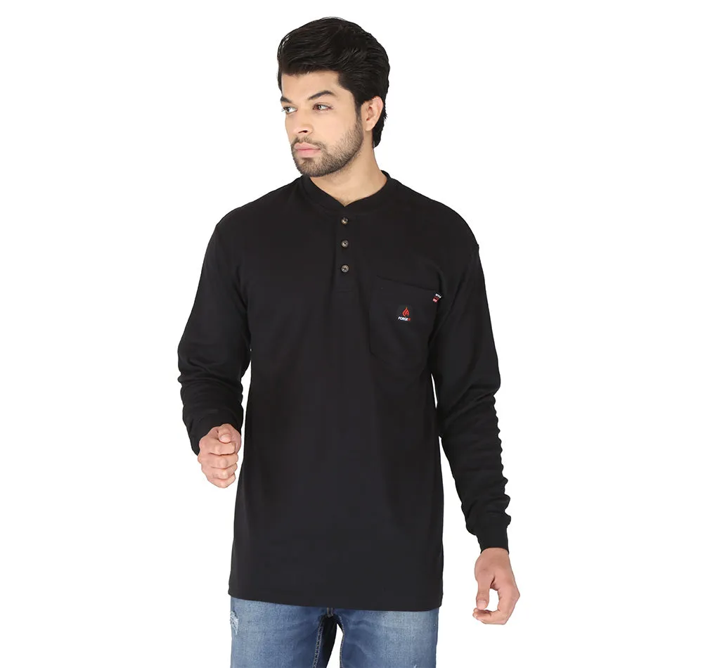 Forge Fr Men's Black Henley Neck Long Sleeve T-shirt