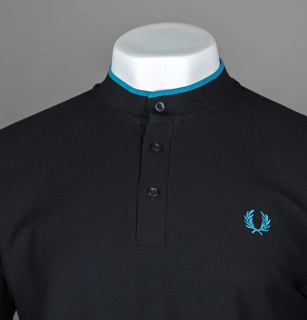 Fred Perry Woven Mesh Henley Polo Shirt Black