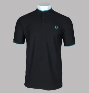 Fred Perry Woven Mesh Henley Polo Shirt Black