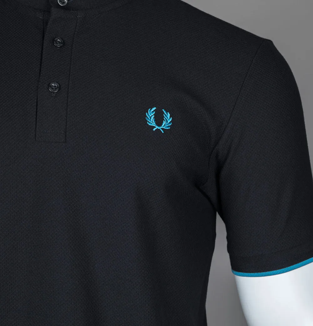 Fred Perry Woven Mesh Henley Polo Shirt Black