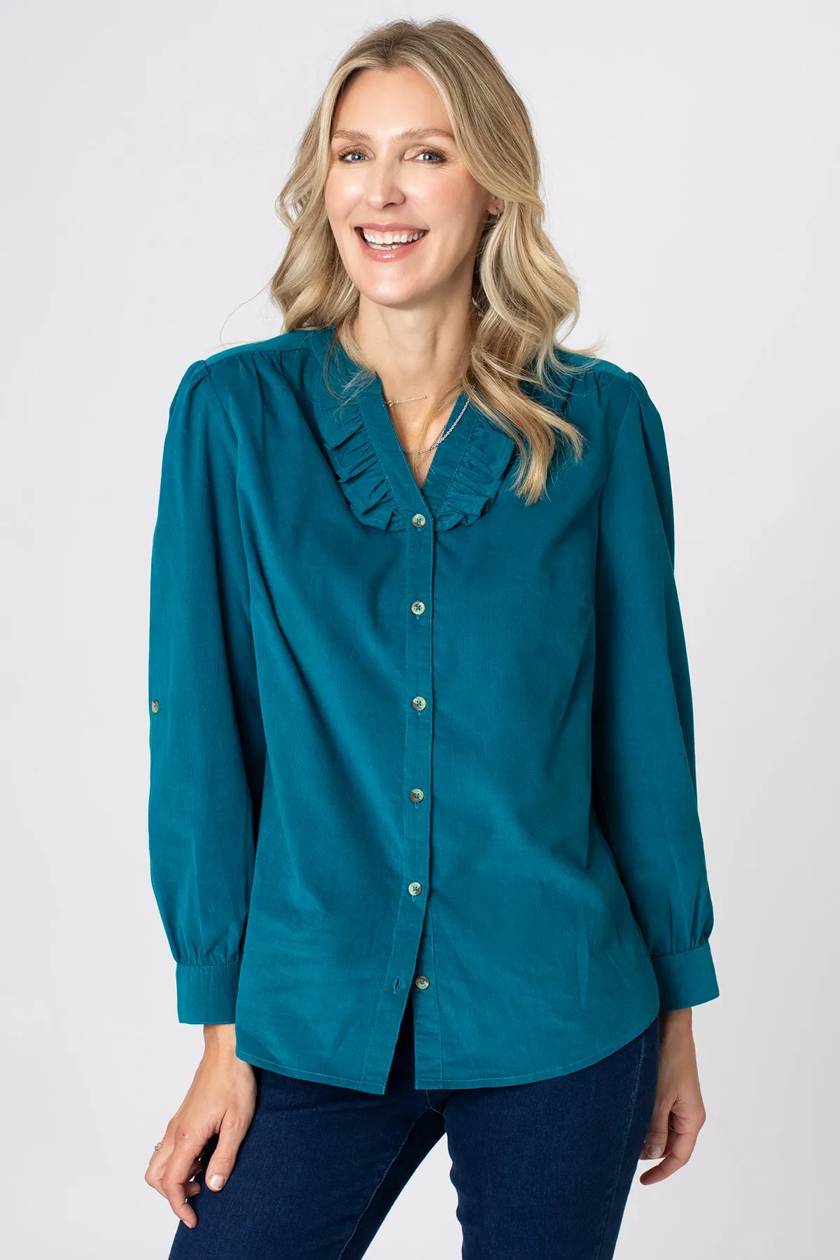 Frill Notch Neck Cord Shirt