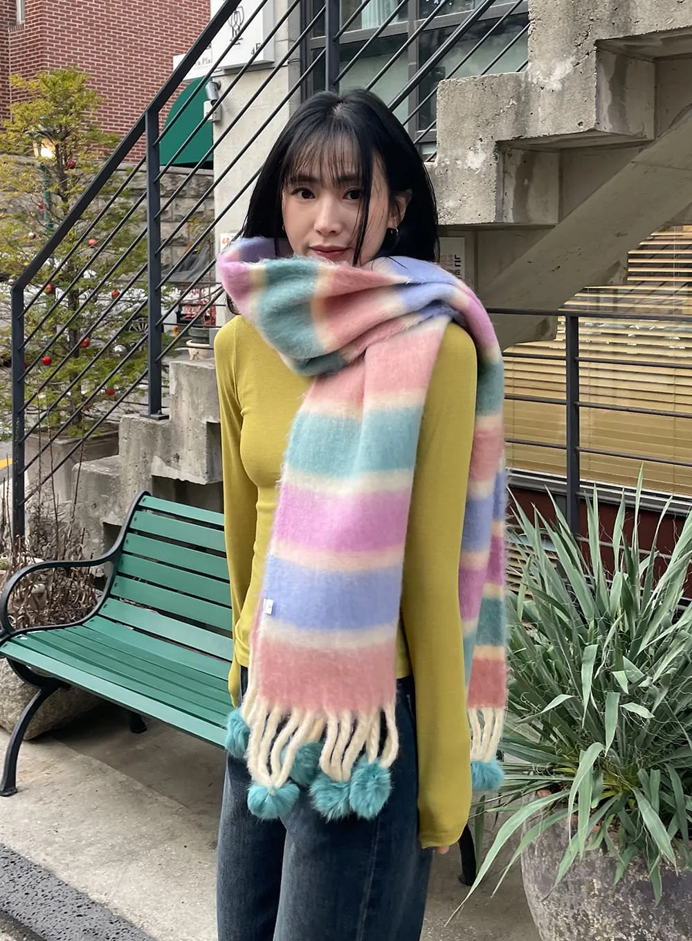 Fringed Wool Color Striped Scarf OD308